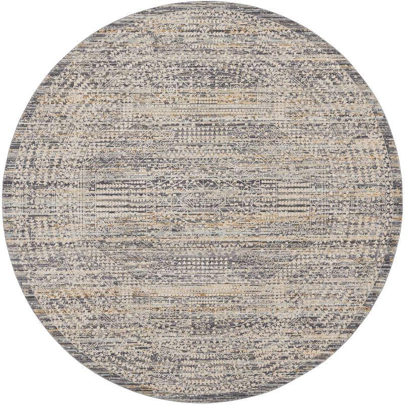 Nyle Ivory Slate Round Boho Vintage Area Rug