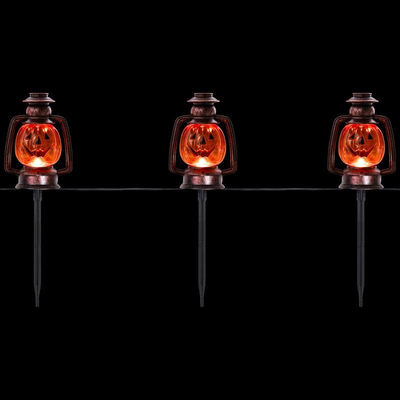 Northlight Seasonal Orange Flickering Halloween Jack O' Lantern Pathway Markers 16.75" (Set of 3)