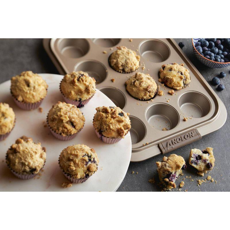 Anolon Anolon Advanced Bakeware 12-Cup Nonstick Muffin Pan with Silicone Grips and Lid, Bronze