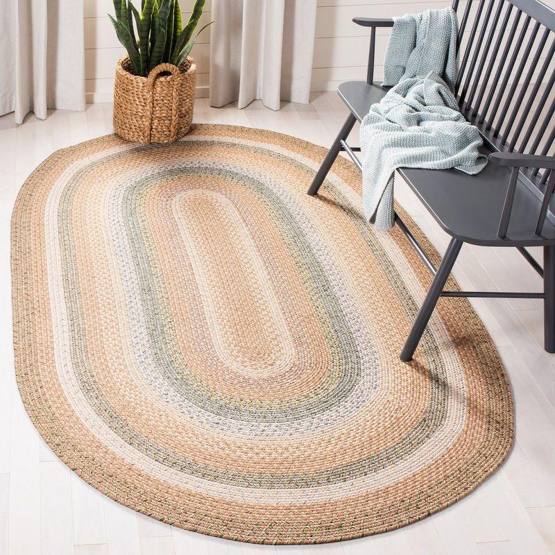 Handmade Braided Blue Synthetic 6' x 9' Oval Area Rug