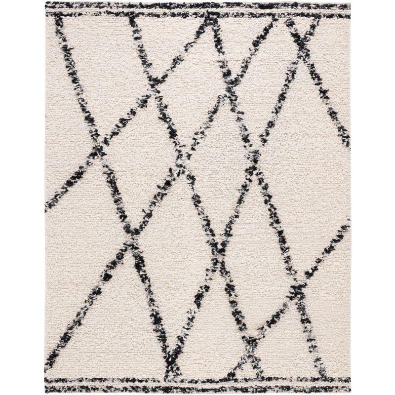 Manhattan 8' x 10' Black and Ivory Wool Shag Rug