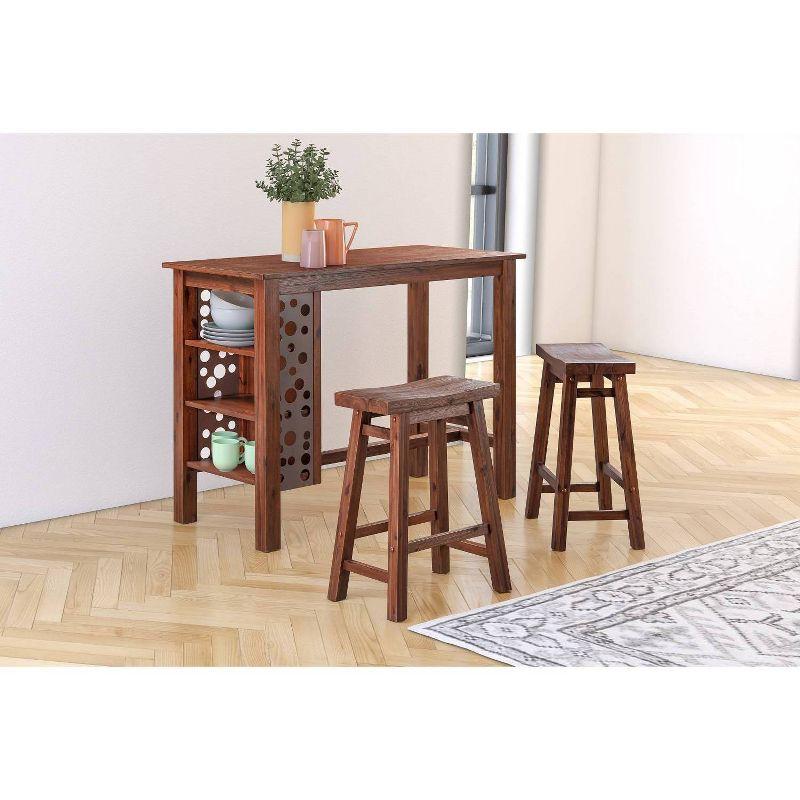 Rectangular Brittany Bar Table with Storage Shelves, Acacia Wood - Boraam: 3-Tier, Rustic Style
