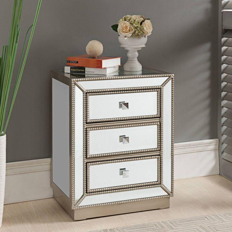 Elegant White Mirrored 3-Drawer Accent Table 20" x 15"