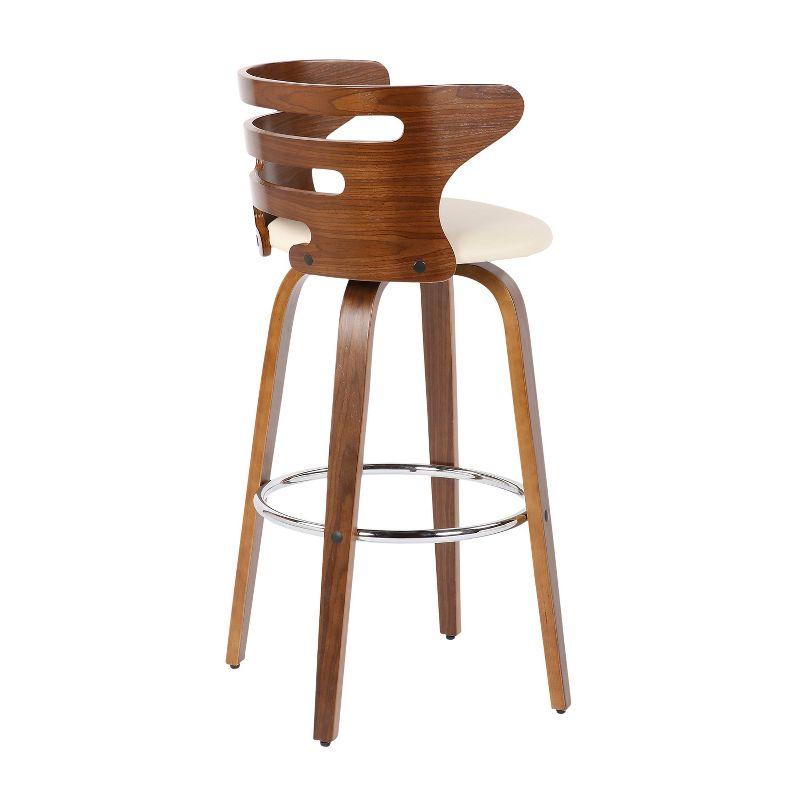 Mid-Century Modern Cream Leather Swivel Bar Stool with Walnut Wood