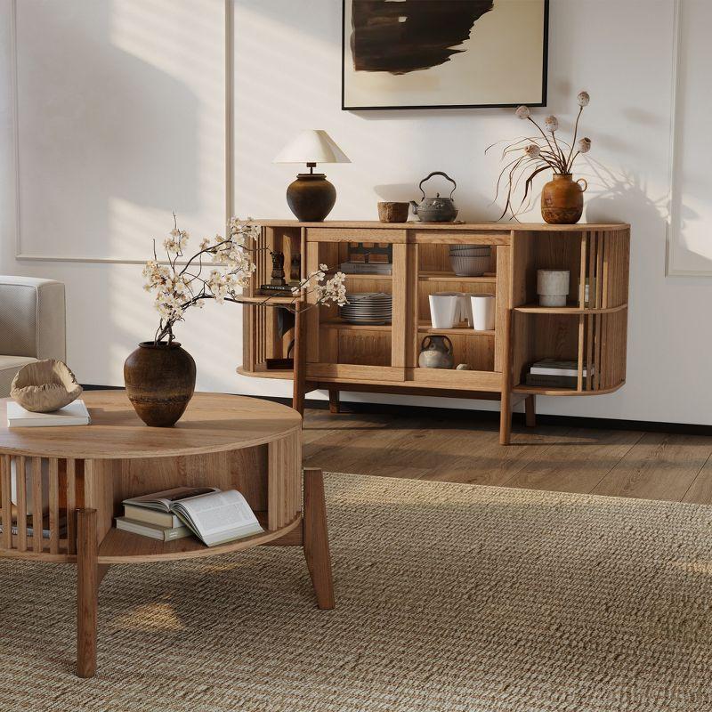 LuxenHome 2-Door and Open Storage 59-Inch Wide Sideboard Server Cabinet with Rubberwood Legs