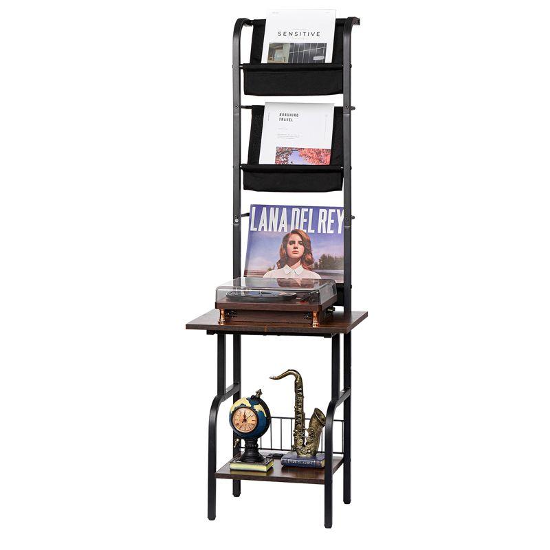 17 Stories 5 Tiers Record Player with LED Light & USB Ports Vinyl Shelf Black