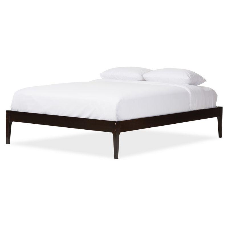 Queen Bentley Mid Century Modern Solid Wood Bed Frame Cappuccino/Dark Brown - Baxton Studio: Eco-Friendly, Rubberwood, No Box Spring Needed