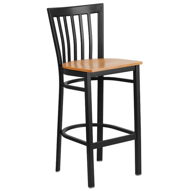 Flash Furniture HERCULES Series Black School House Back Metal Restaurant Barstool - Natural Wood Seat