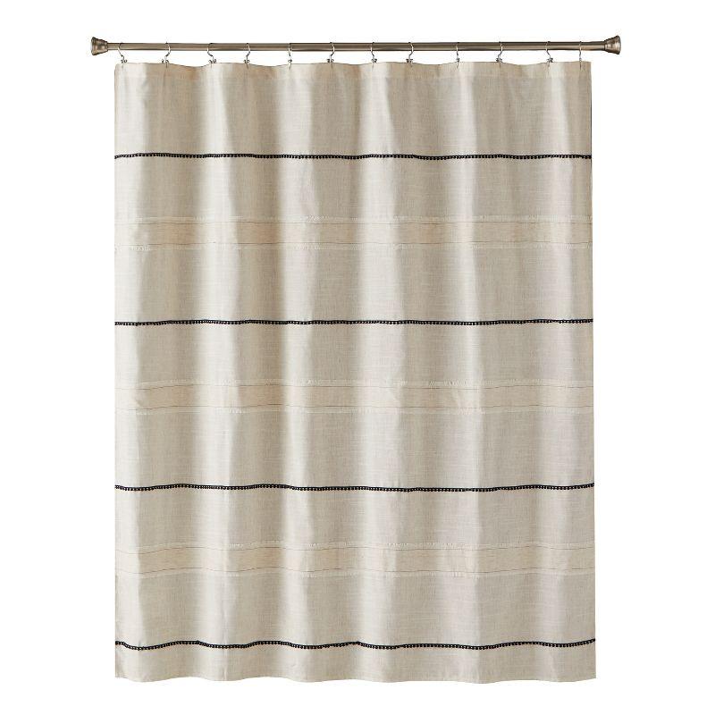 Frayser Beige and Navy Linen Blend Shower Curtain