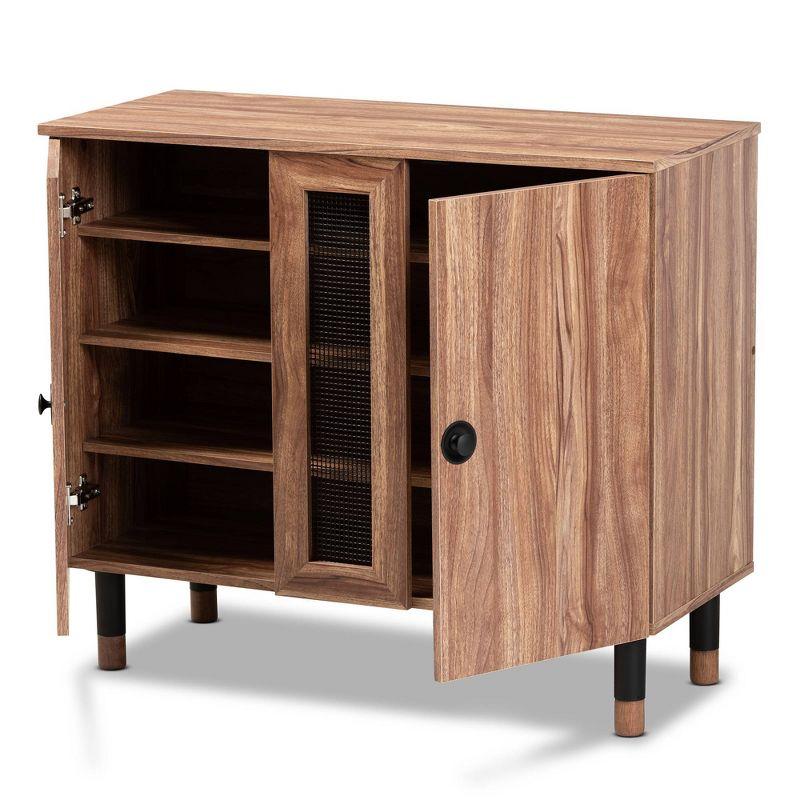 2 Door Valina Wood Entryway Shoe Storage Cabinet Brown - Baxton Studio: Oak Finish, Ventilated, 4 Shelves