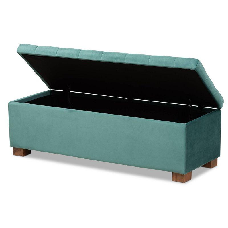 Teal Velvet Tufted Storage Ottoman Bench with Walnut Legs