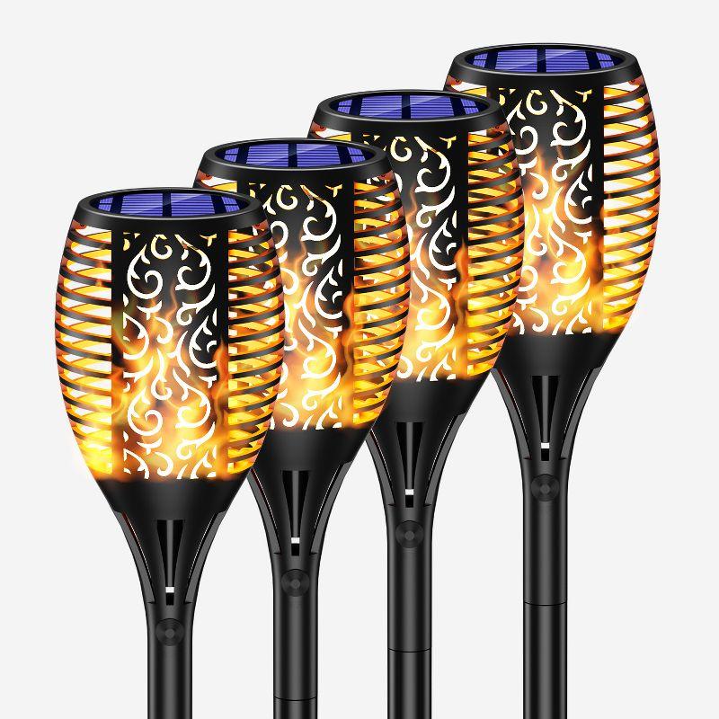 XODO FL1 Solar Outdoor Lights, 4-PK Solar Torch with Flickering Flames, Path-Way