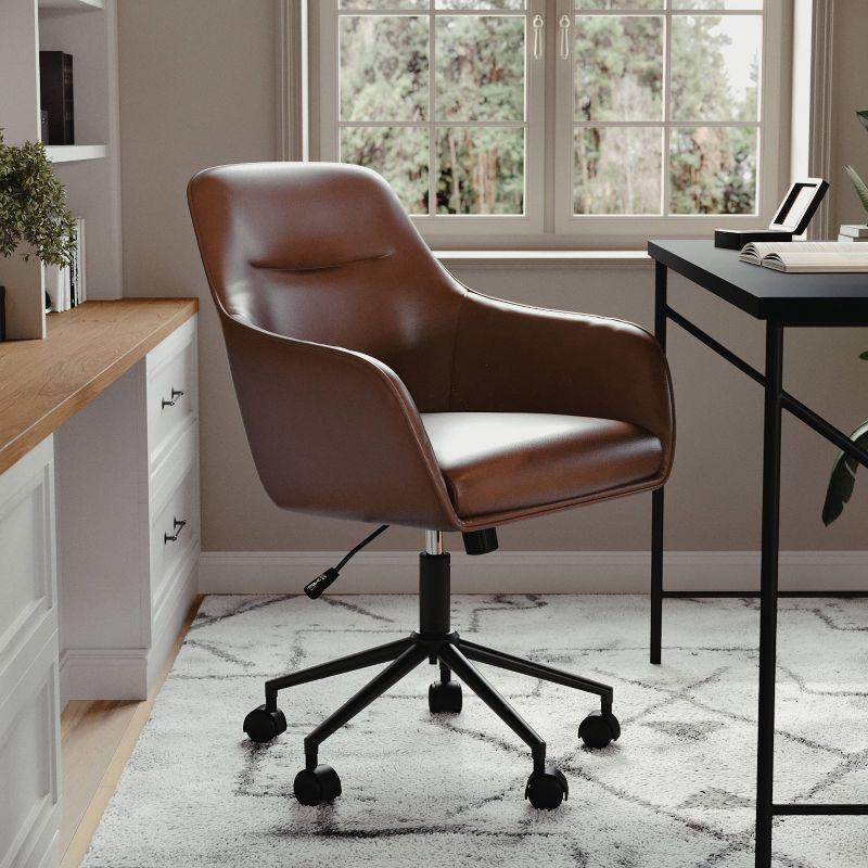 Martha Stewart Rayna Faux Leather Upholstered Swivel Home Office Chair with Flared Arms