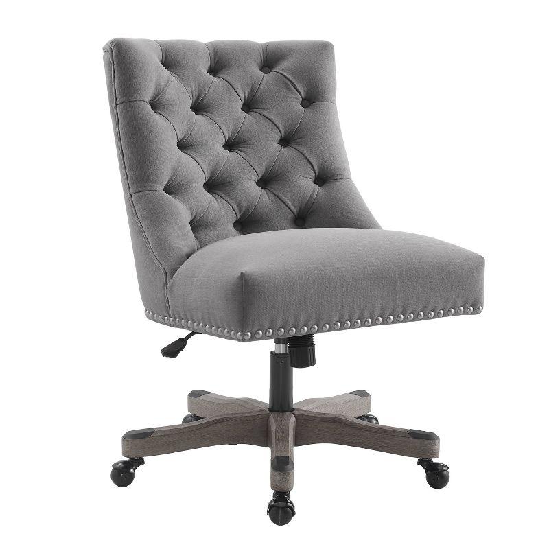 Della Traditional Tufted Wood Base Swivel Office Chair Gray - Linon