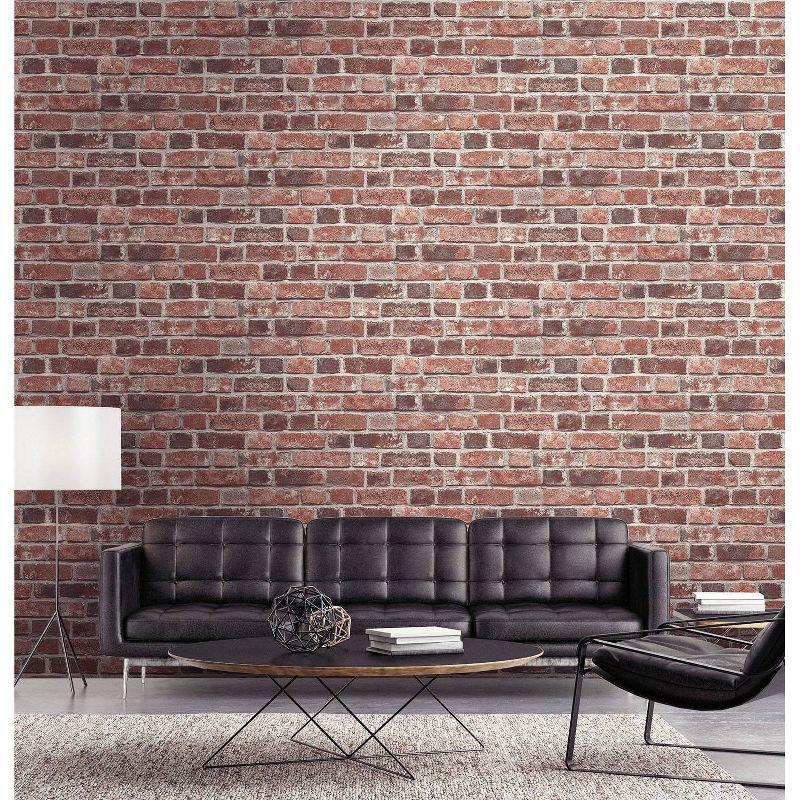 NextWall Faux Distressed Brick Peel and Stick Wallpaper: Vinyl, Self-Adhesive, Industrial Style, Repositionable, 30.75 Sq Ft Coverage