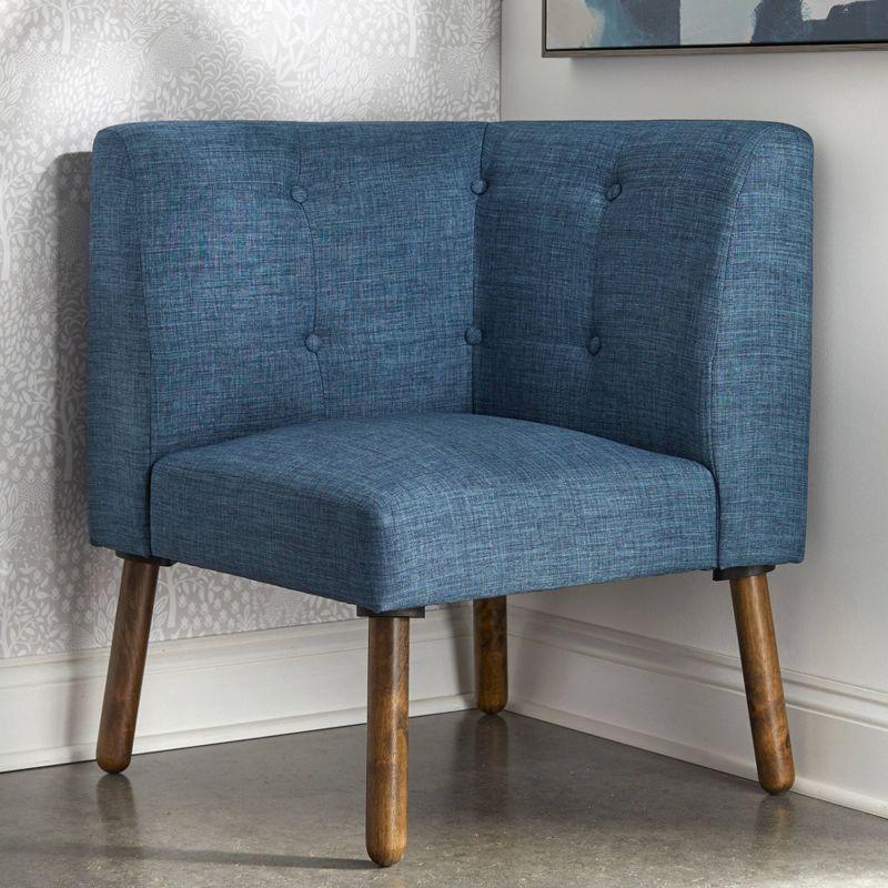 Retro Charm Blue Fabric Button-Tufted Corner Chair