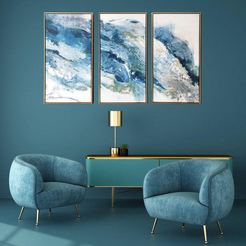 Abstract Blue and Gold Triptych Canvas Wall Art for Nursery