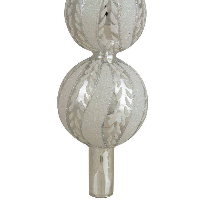 Silver and White Glitter Glass Finial Christmas Tree Topper