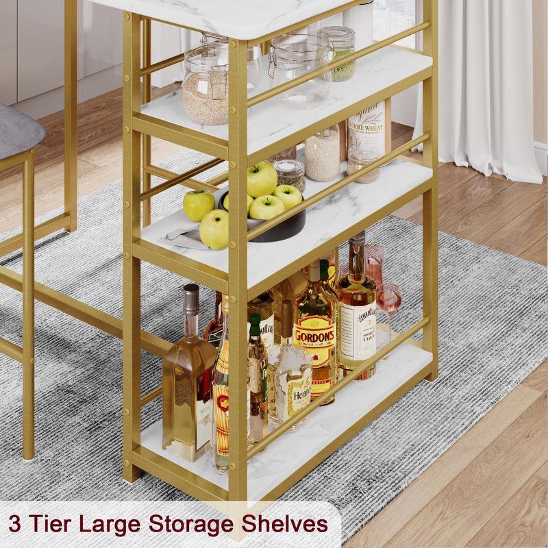 Gold and Gray 3-Piece Dining Set with Storage Shelves