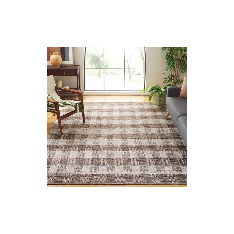 Gray and Light Brown Handmade Wool Flatweave Rug, 9' x 12'