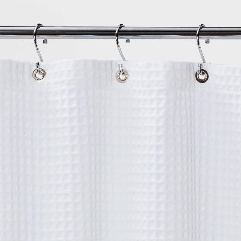 White Waffle Weave Fabric Shower Curtain