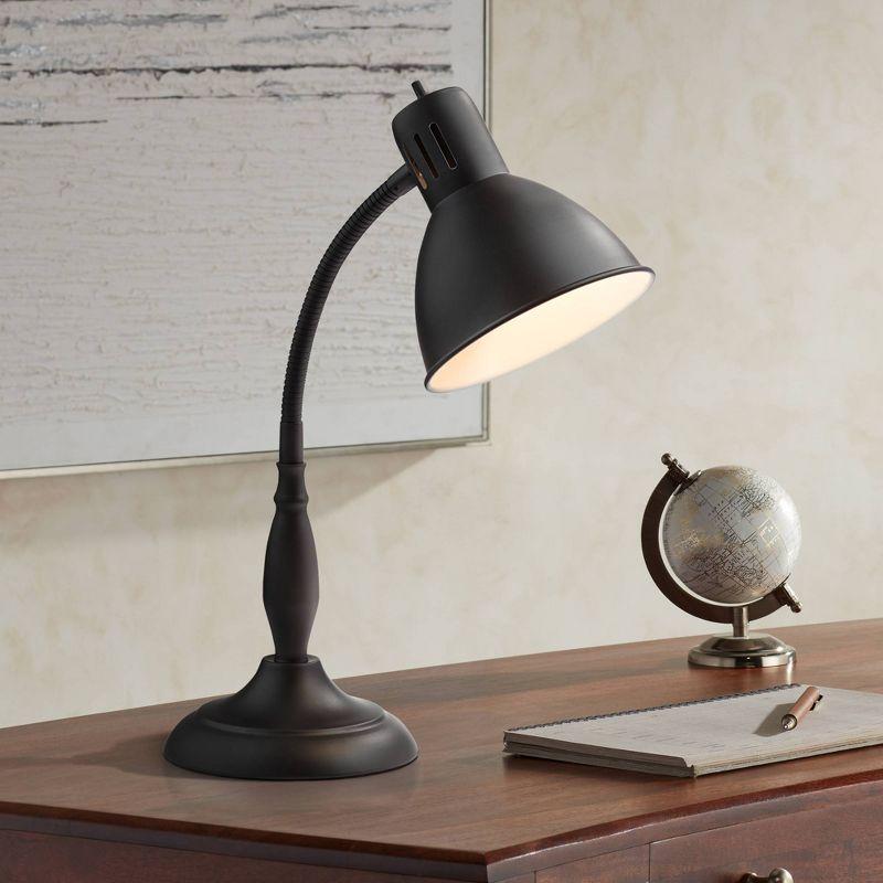 360 Lighting Breck Desk Table Lamp 17" High Dark Bronze Metal Adjustable Gooseneck Arm for Bedroom Bedside Nightstand Office Kids Family House Home