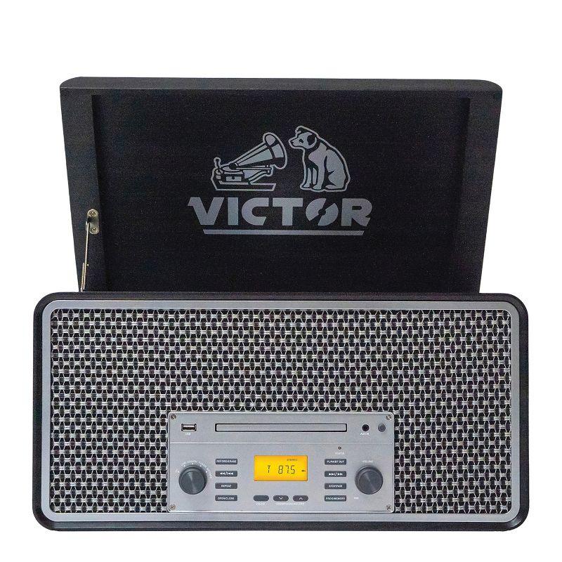 Victor 8-in-1 Wood Music Center with Bluetooth Vinyl Record Player