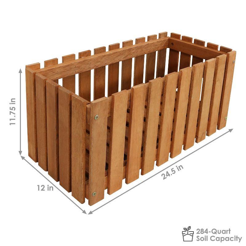 Sunnydaze Outdoor Rectangle Meranti Wood Picket Style Planter Box for Flowers, Herbs, Vegetables and Plants - 24" W - Brown