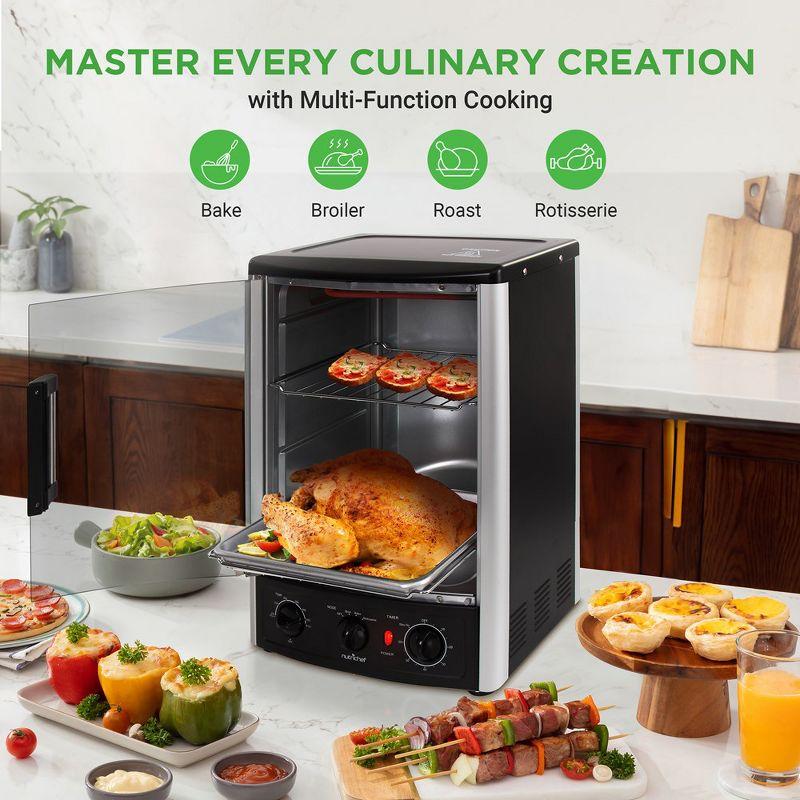 Nutrichef Vertical Countertop Oven with Rotisserie, Bake, Broil, & Kebab Rack Functions - Adjustable Settings - 2 Shelves