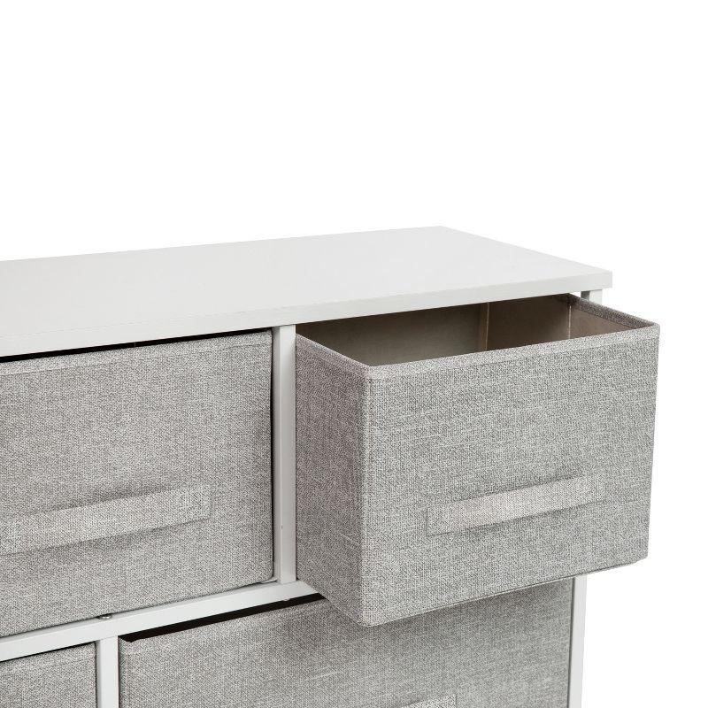 Flash Furniture 5 Drawer Wood Top White Cast Iron Frame Vertical Storage Dresser with Light Gray Easy Pull Fabric Drawers
