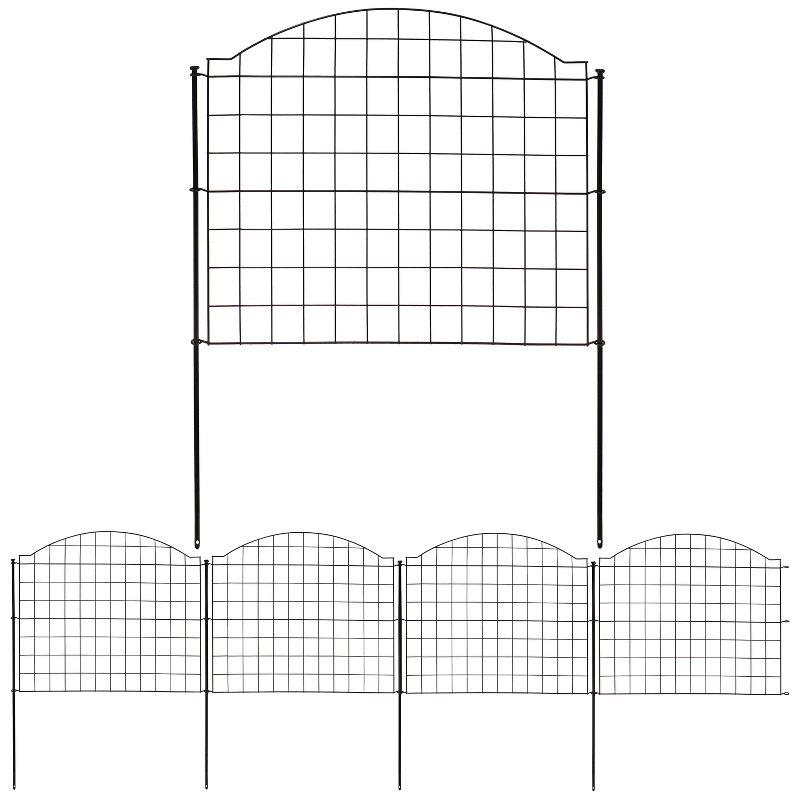 Black Steel Arched Grid Decorative Garden Fence Panels Set