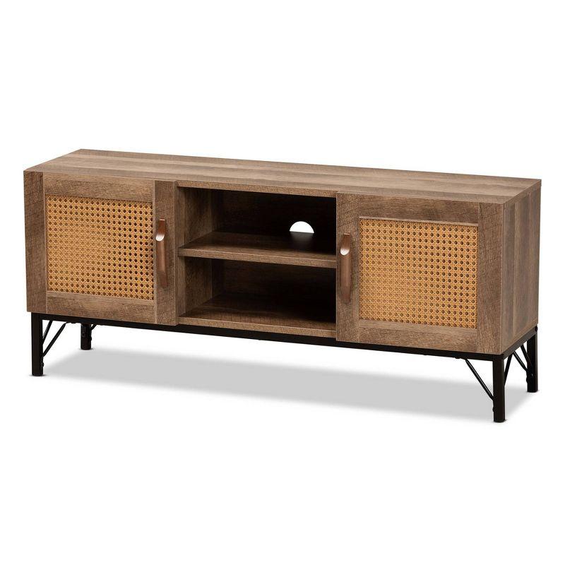 Veanna Bohemian Natural Wood and Metal 2 Door Synthetic Rattan TV Stand for TVs up to 40&#34; Brown/Black - Baxton Studio