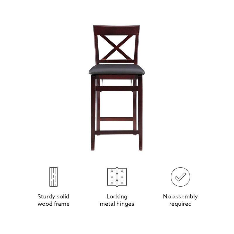 Triena X Back Faux Leather Folding Counter Height Barstool Espresso - Linon: Padded Seat, 24" High