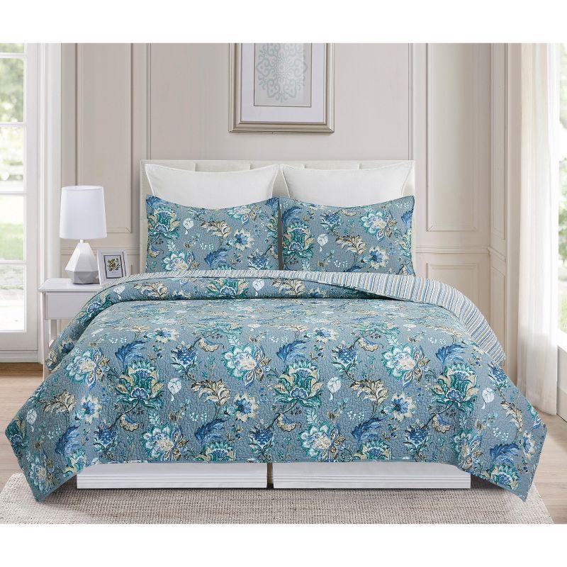 C&F Home Morrison Cotton Floral Jacobean Quilt Set  - Reversible and Machine Washable