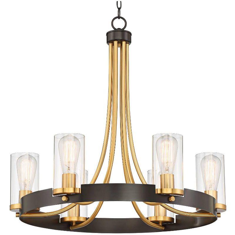 Stiffel Ferrers Dark Bronze Gold Chandelier 26" Wide Clear Glass Shade 6-Light Fixture for Dining Room House Foyer Kitchen Island Entryway Bedroom