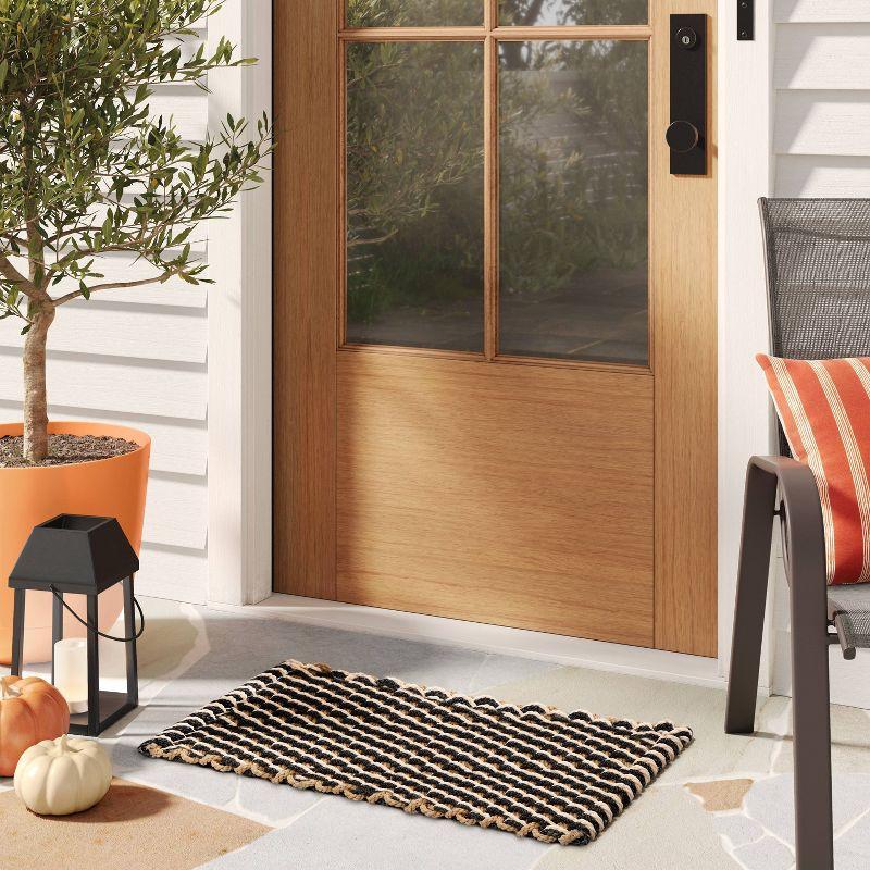 1'6"x2'6" Rope Braided Basket Weave Doormat Black/Brown/Cream - Threshold™: Outdoor Front Door Mat, High Pile