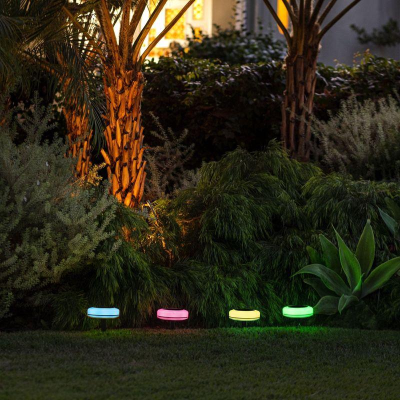 Bell+Howell Color Changing Outdoor Solar Powered Garden Disk Lights, Wireless Auto On/off Lights