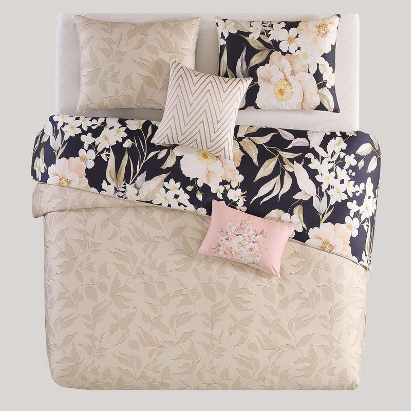 Blush Floral Cotton Reversible Full Comforter Set