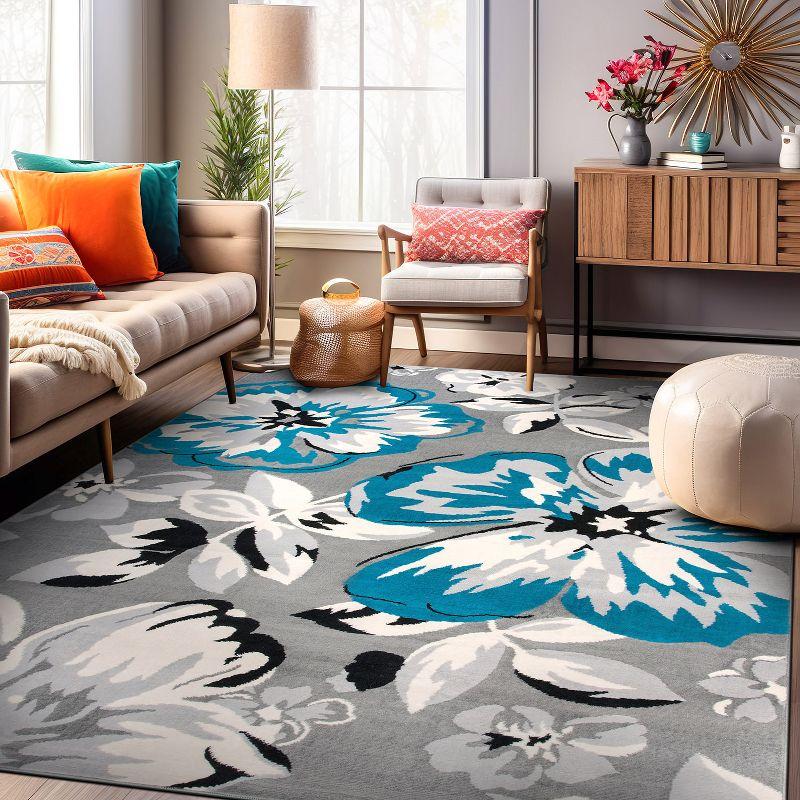 World Rug Gallery Modern Floral Design Blue 3'1" x 5' Area Rug