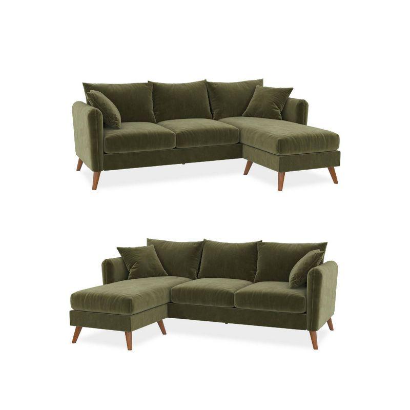 2pc Magnolia Sectional Sofa with Pillows Green Velvet - Novogratz: Upholstered, Reversible Chaise, Transitional Style
