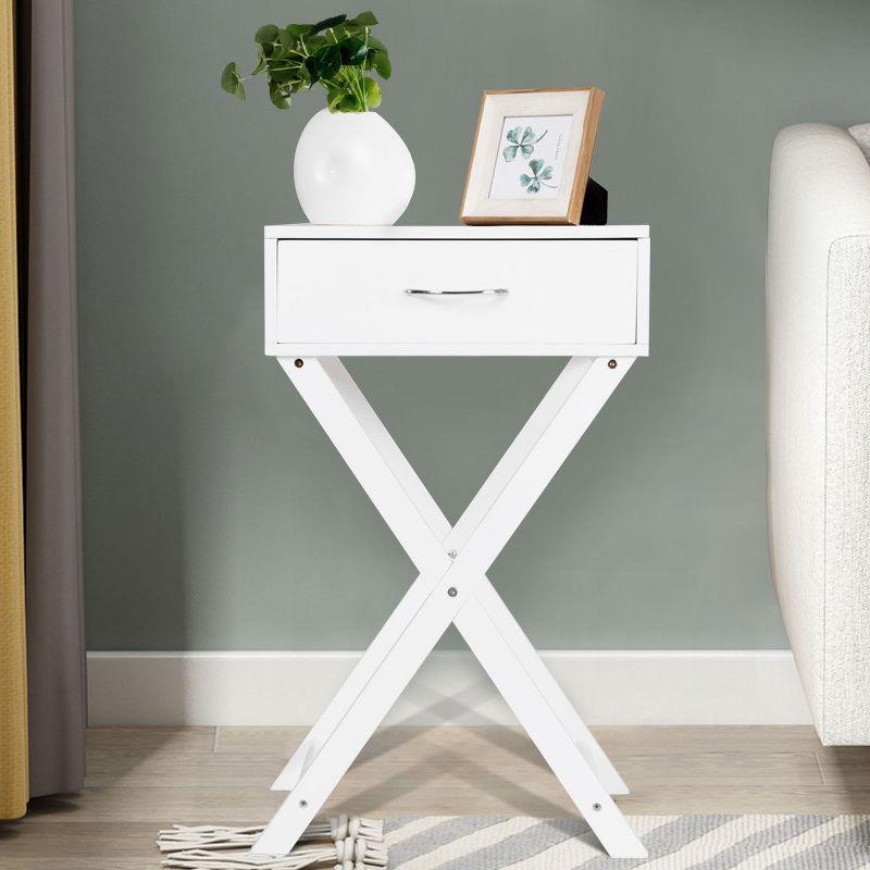 Costway Nightstand X-Shape Drawer Accent side End Table Modern Home Furniture White