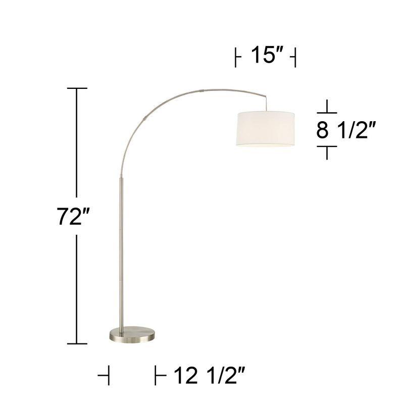 Modern Brushed Nickel Arc Floor Lamp with White Linen Shade