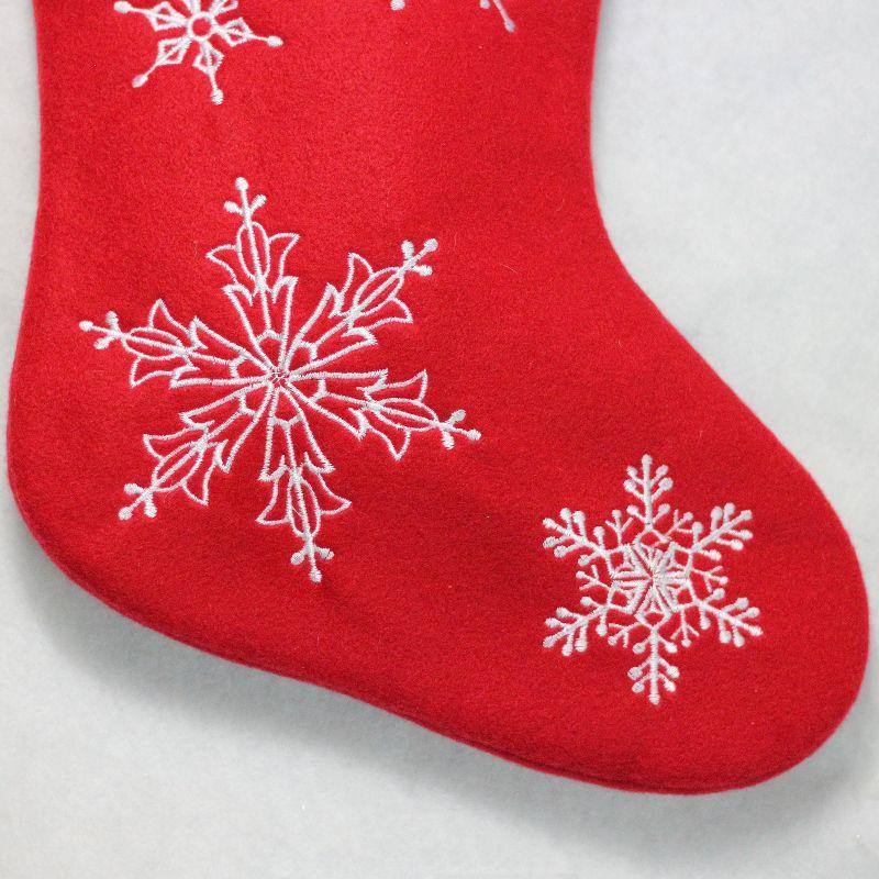 Northlight 16" Red and White Merry Christmas Snowflake Embroidered Christmas Stocking