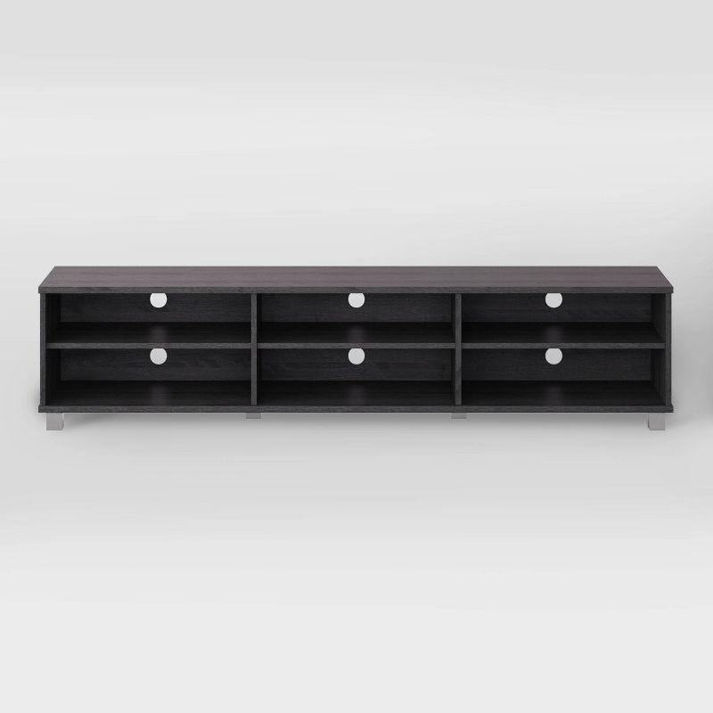 CorLiving Hollywood TV Stand for TVs up to 85" Wood Grain Gray : Modern Entertainment Center with Open Shelves, Adjustable Storage