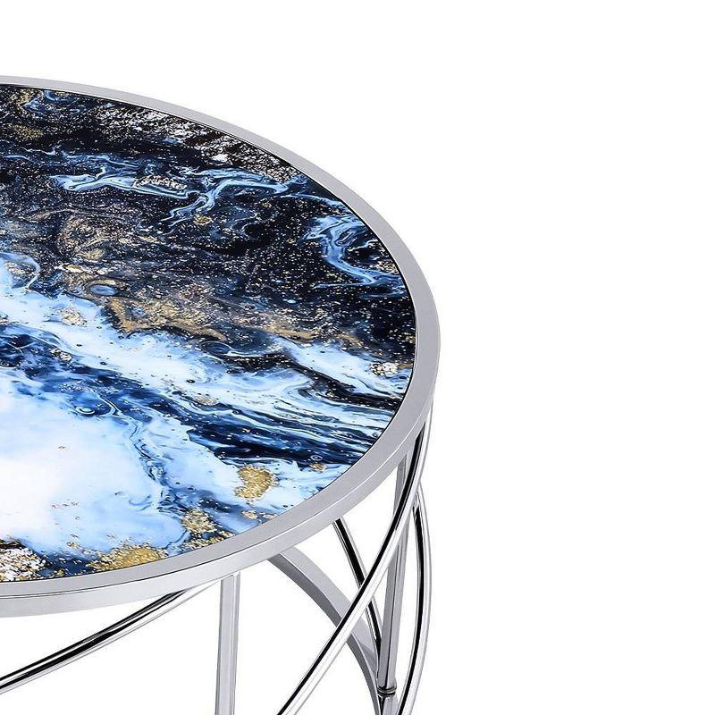 Acme Furniture Lyda Coffee Table Blue Marble Print/Chrome Finish