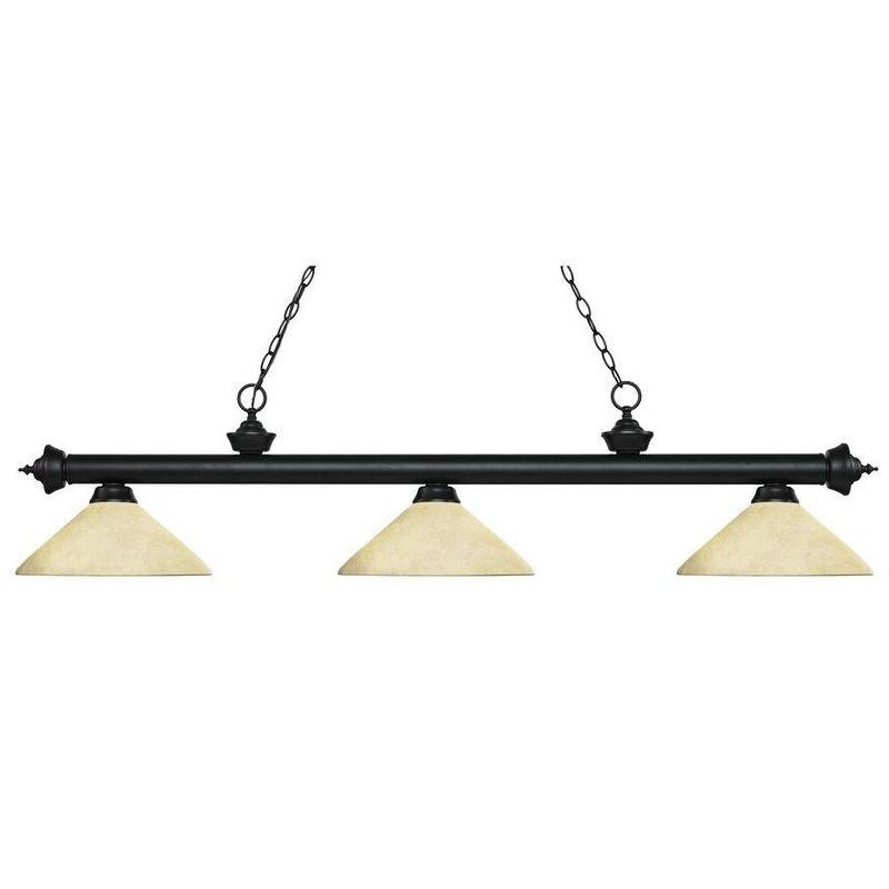 Matte Black and Copper 3-Light Chandelier with Golden Glass Shades