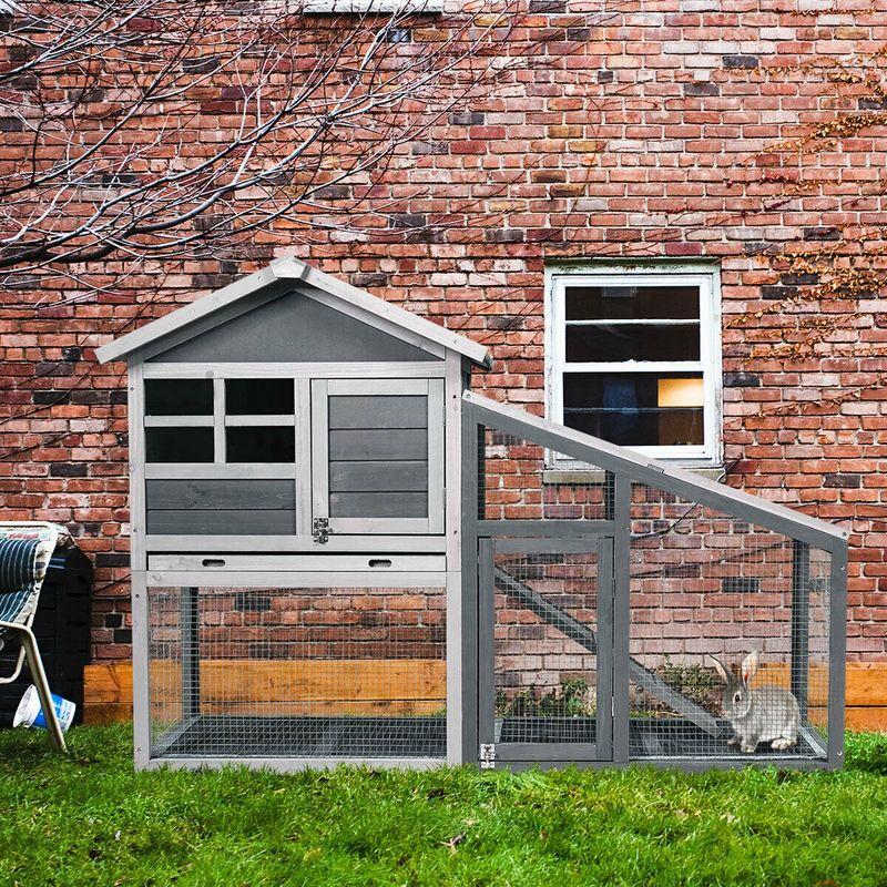 Gray Wooden Outdoor Hutch with Ramp and Ventilation