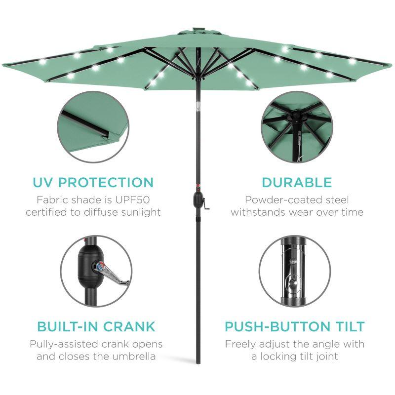 Best Choice Products 10ft Solar LED Lighted Patio Umbrella w/ Tilt Adjustment, UV-Resistant Fabric - Seaglass