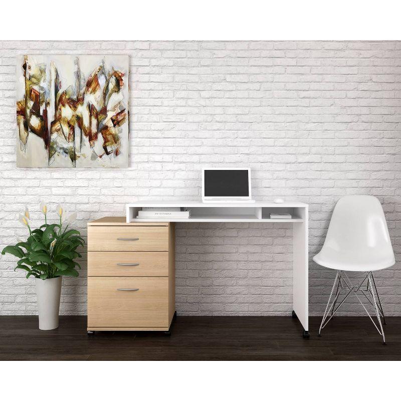 Essentials 3 Drawer Rolling Filing Cabinet Natural Maple - Nexera: MDF Office Storage, Laminated Surface, Vertical Design
