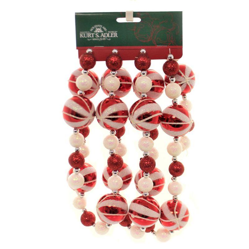 6-Foot Red and White Glitter Candy Ball Christmas Garland